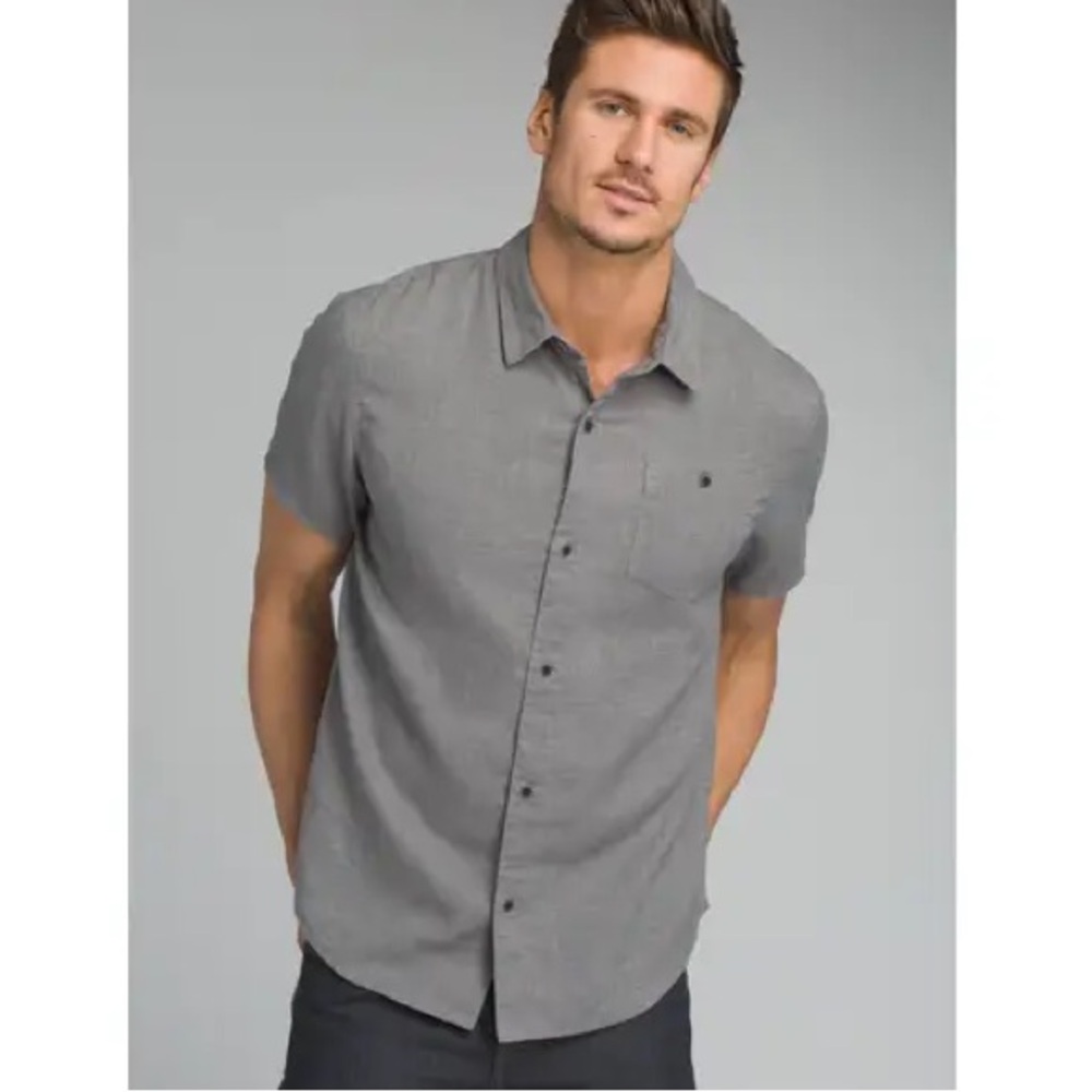 prAna Virtuoso Hemp Short Sleeve Button Up Shirt Gravel Sz XL